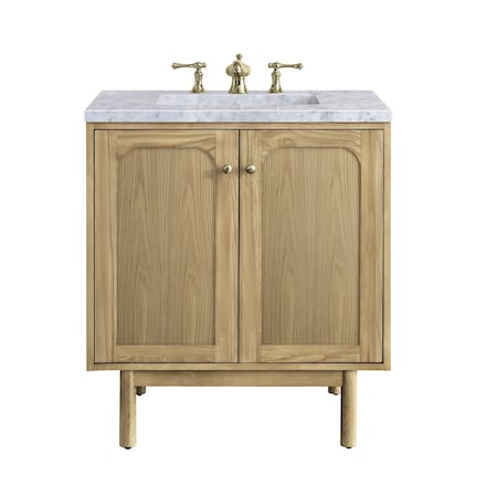 James Martin Vanities Laurent 30in Single Vanity, Light Natural Oak w/ 3 CM Carrara Marble Top 545-V30-LNO-3CAR